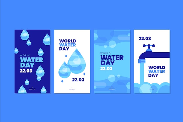 Raccolta di storie di instagram per la giornata mondiale dell'acqua piatta