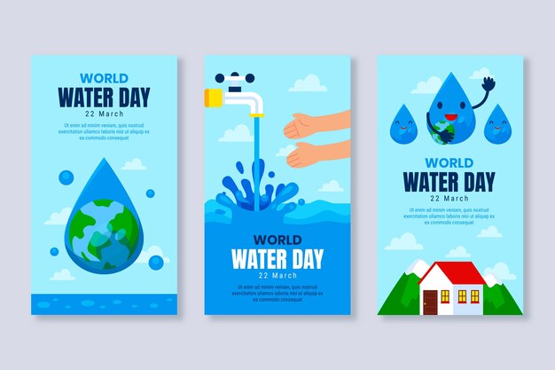 Flat world water day instagram stories collection