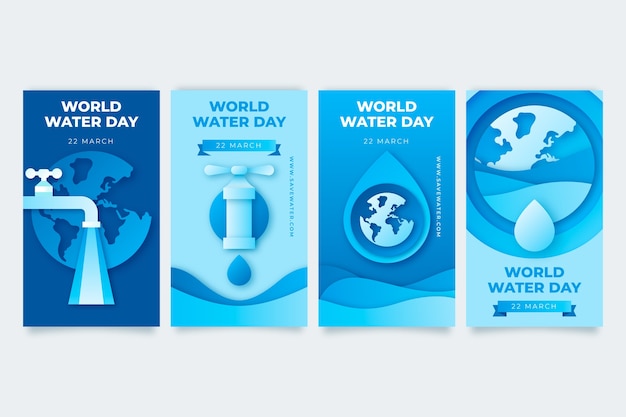 Collezione di storie di instagram per la giornata mondiale dell'acqua piatta