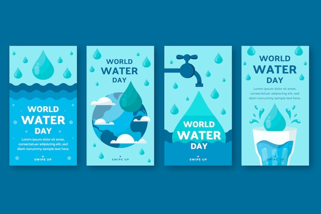 Flat world water day instagram stories collection