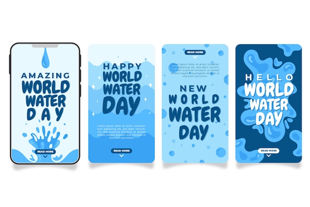 Free vector flat world water day instagram stories collection