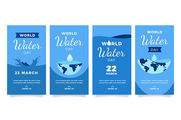 Free vector flat world water day instagram stories collection