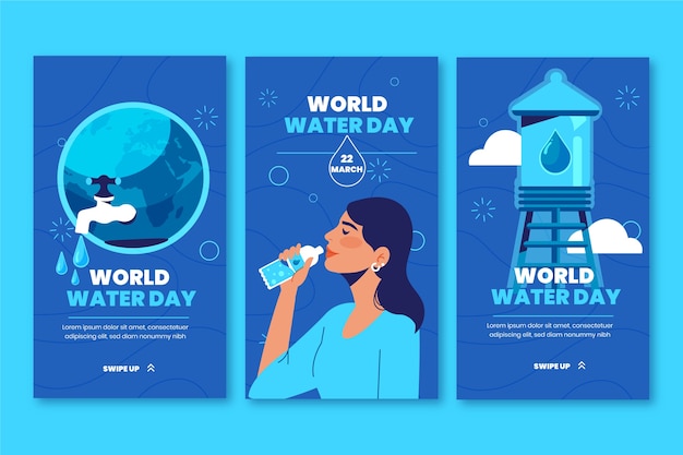 Flat world water day instagram stories collection