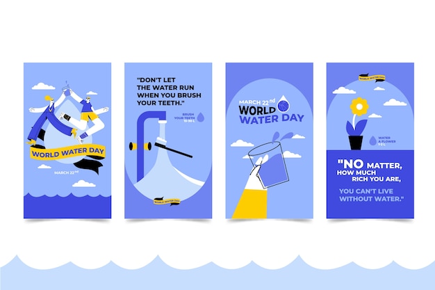 Flat world water day instagram stories collection