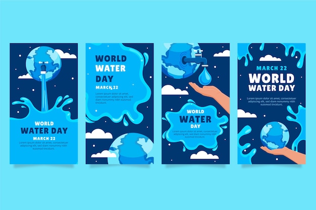 Free vector flat world water day instagram stories collection