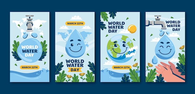 Free vector flat world water day instagram stories collection