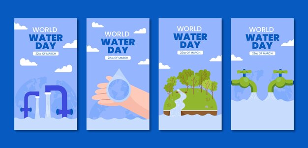 Коллекция историй instagram плоского всемирного дня воды