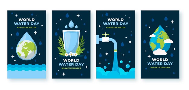 Flat world water day instagram stories collection