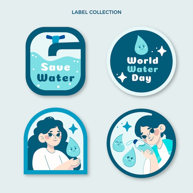 Free vector flat world water day labels collection