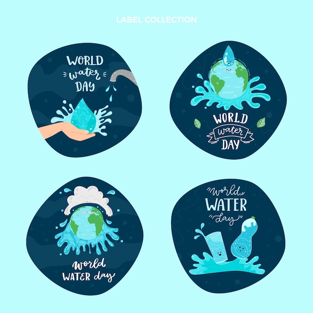 Flat world water day labels collection