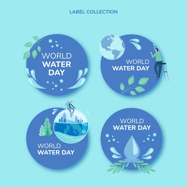 Free vector flat world water day labels collection