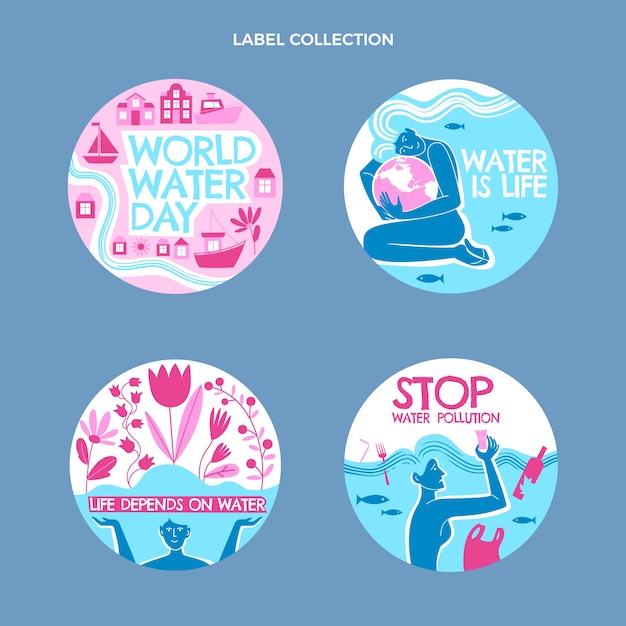 Free vector flat world water day labels collection