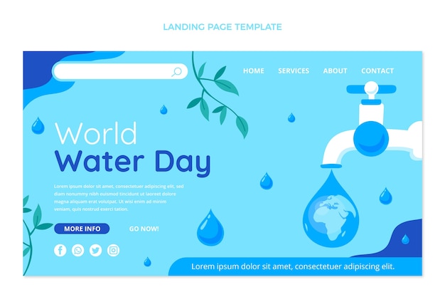 Free vector flat world water day landing page template