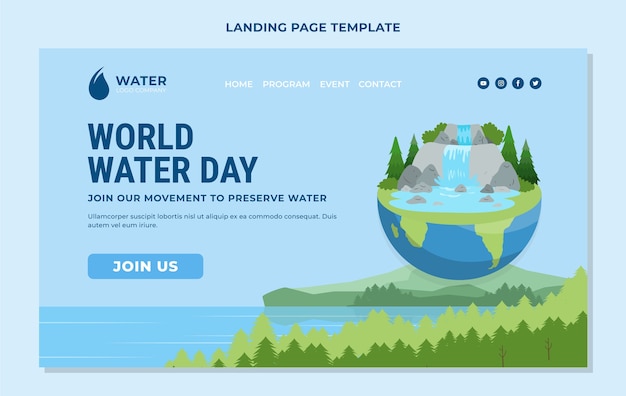 평평한 세계 물의 날 방문 페이지 템플릿