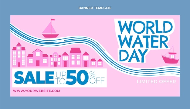 Бесплатное векторное изображение Плоский всемирный день воды распродажа горизонтальный баннер