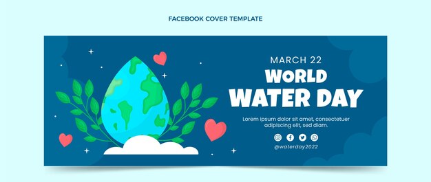 평평한 세계 물의 날 소셜 미디어 표지 템플릿