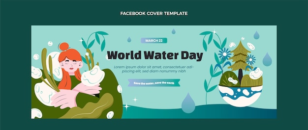 Free vector flat world water day social media cover template