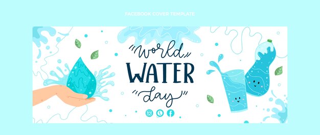 Flat world water day social media cover template