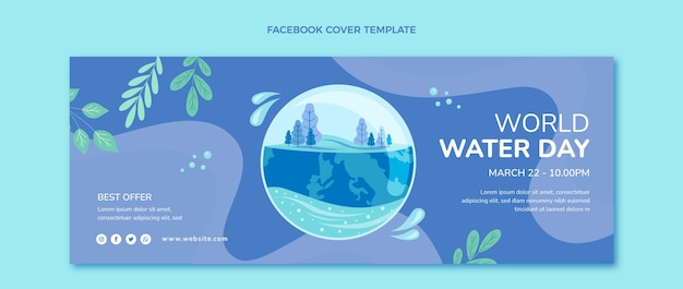 Flat world water day social media cover template