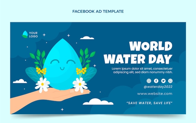 Free vector flat world water day social media promo template