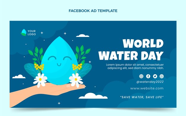 평평한 세계 물의 날 소셜 미디어 프로모션 템플릿