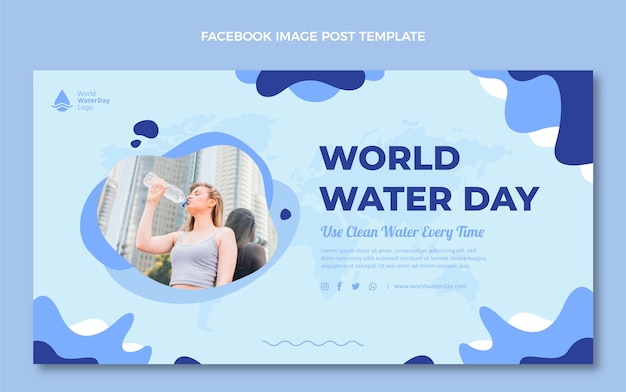 Flat world water day social media promo template