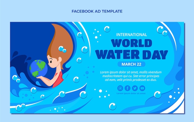 フラット世界水の日ソーシャルメディアプロモーションテンプレート