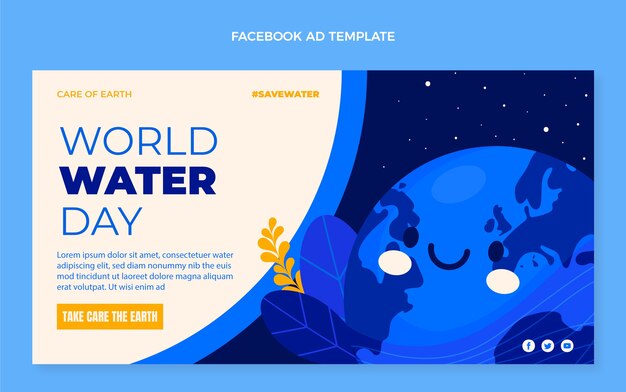 Flat world water day social media promo template