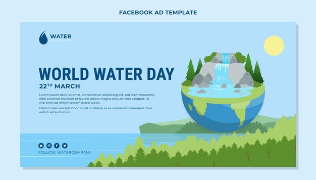 フラット世界水の日ソーシャルメディアプロモーションテンプレート