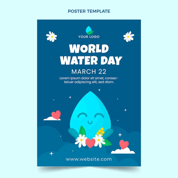 Плоский всемирный день воды вертикальный шаблон плаката