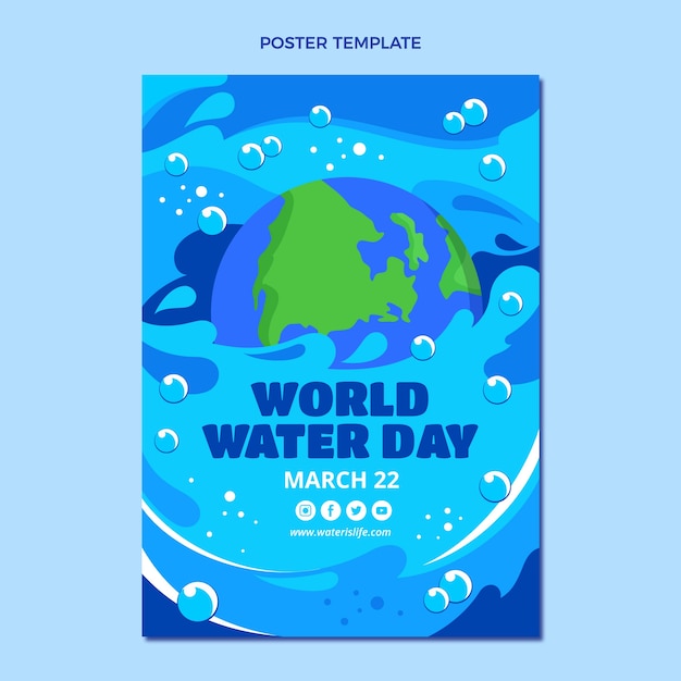 Flat world water day vertical poster template