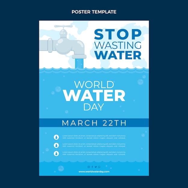 평평한 세계 물의 날 세로 포스터 템플릿