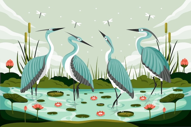 Free vector flat world wetlands day background