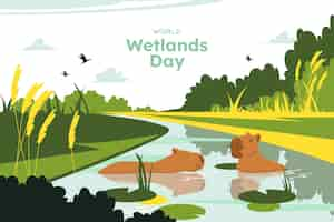 Free vector flat world wetlands day background