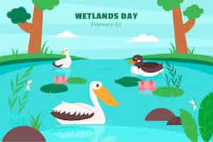 Free vector flat world wetlands day background