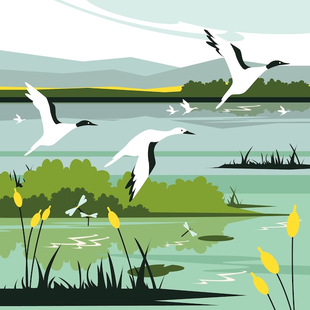 Бесплатное векторное изображение Иллюстрация дня водно-болотных угодий плоского мира