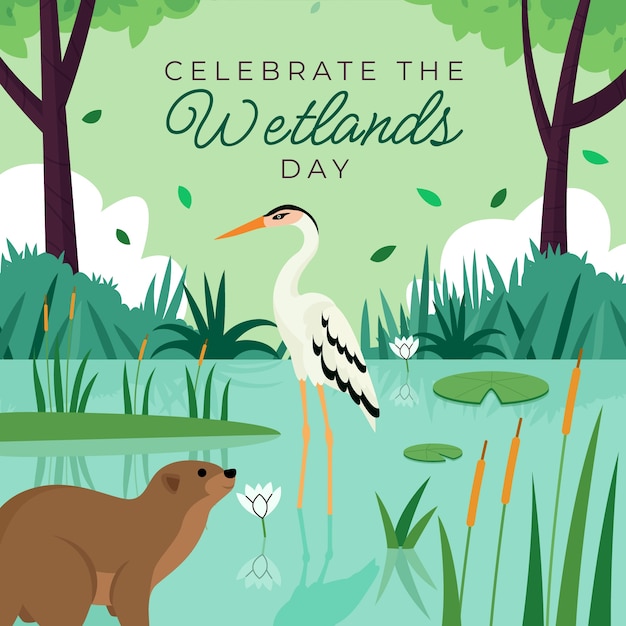 Free vector flat world wetlands day illustration