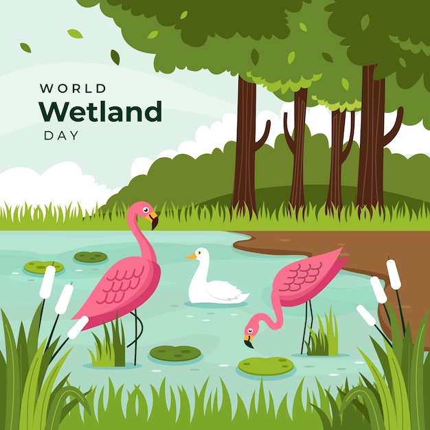 Free vector flat world wetlands day illustration