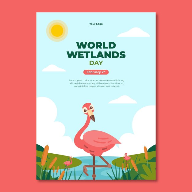 Flat world wetlands day vertical poster template