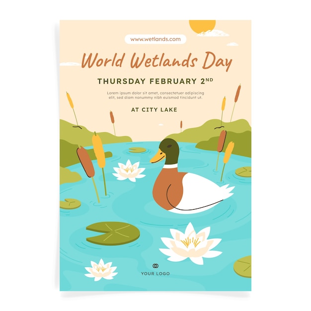 Free vector flat world wetlands day vertical poster template