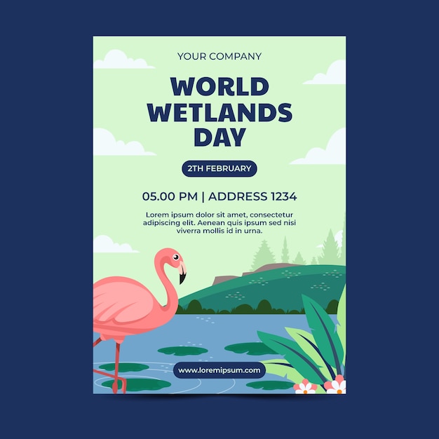 Free vector flat world wetlands day vertical poster template