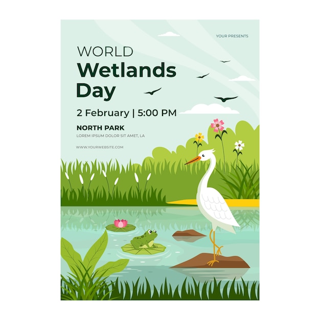 Flat world wetlands day vertical poster template