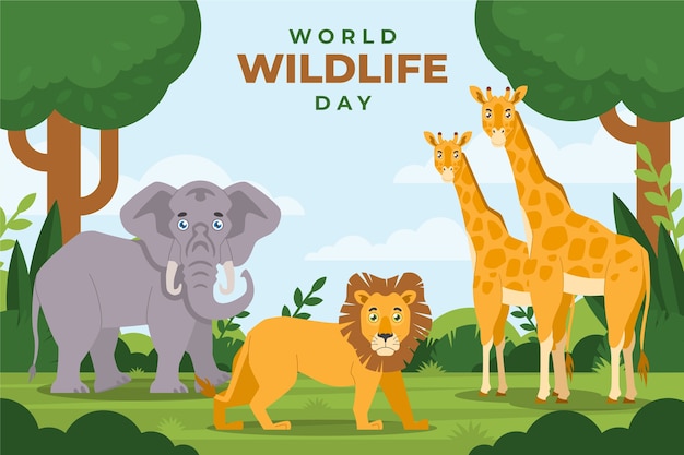 Free vector flat world wildlife day background