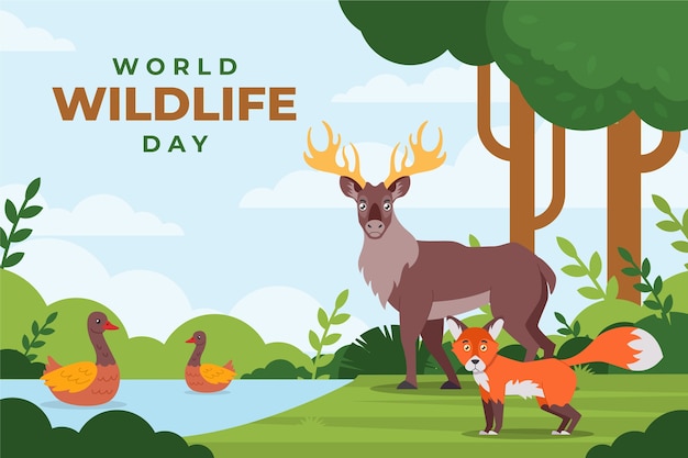 Flat world wildlife day background