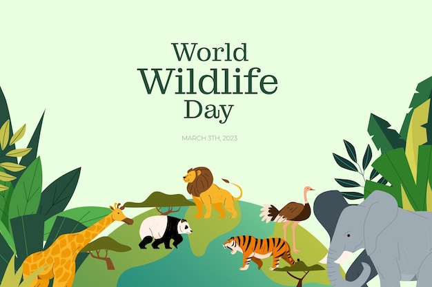 Flat world wildlife day background