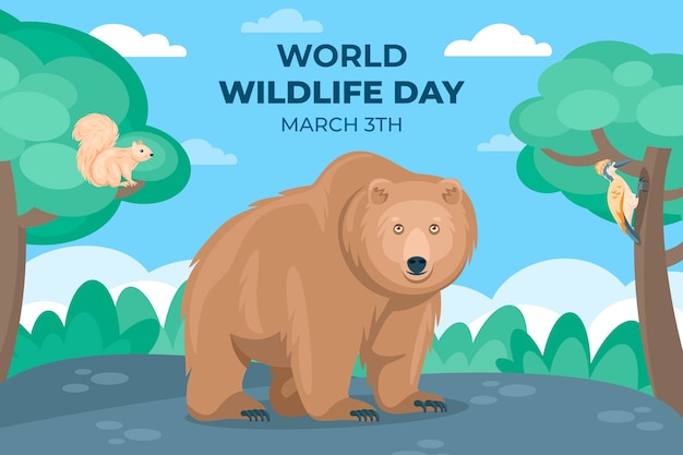 Free vector flat world wildlife day background