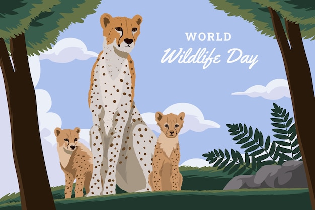 Free vector flat world wildlife day background