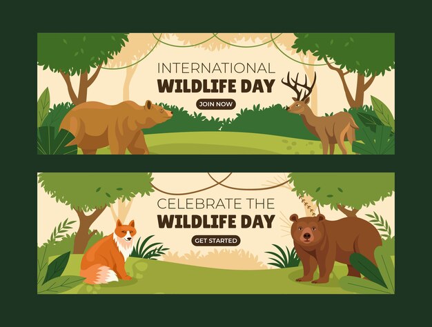 Flat world wildlife day horizontal banner template with animals