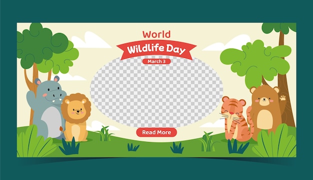 Free vector flat world wildlife day horizontal banner template