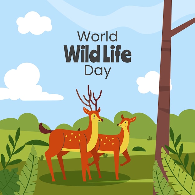 Flat world wildlife day illustration